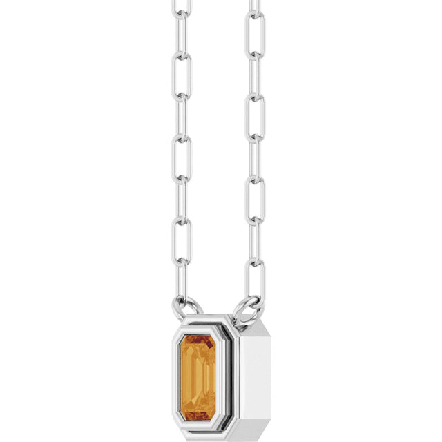 14K Gold Natural Citrine Round Bezel-Set Necklace - White Gold - view 2