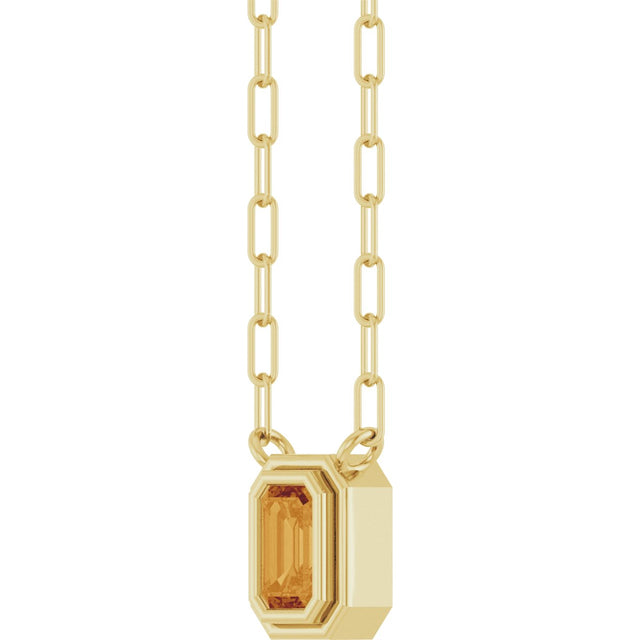 14K Gold Natural Citrine Round Bezel-Set Necklace - Yellow Gold - view 2