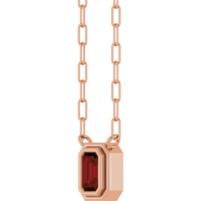 14K Gold Natural Mozambique Garnet Round Bezel-Set Necklace - Rose Gold - view 2