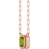 14K Gold Natural Peridot Round Bezel-Set Necklace - Rose Gold - view 2