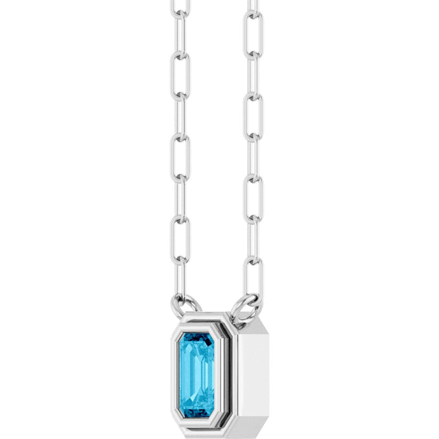 14K Gold Natural Aquamarine Round Bezel-Set Necklace - White Gold - view 2