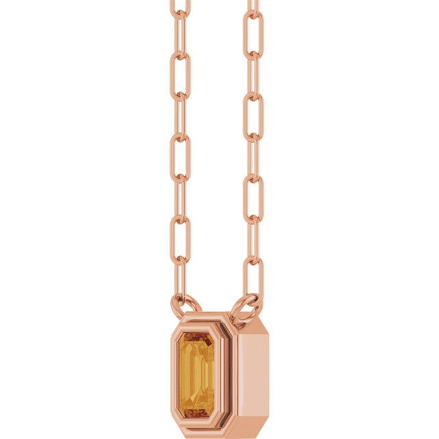 14K Gold Natural Citrine Round Bezel-Set Necklace - Rose Gold - view 2