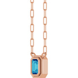 14K Gold Natural Blue Zircon Round Bezel-Set Necklace - Rose Gold - view 2