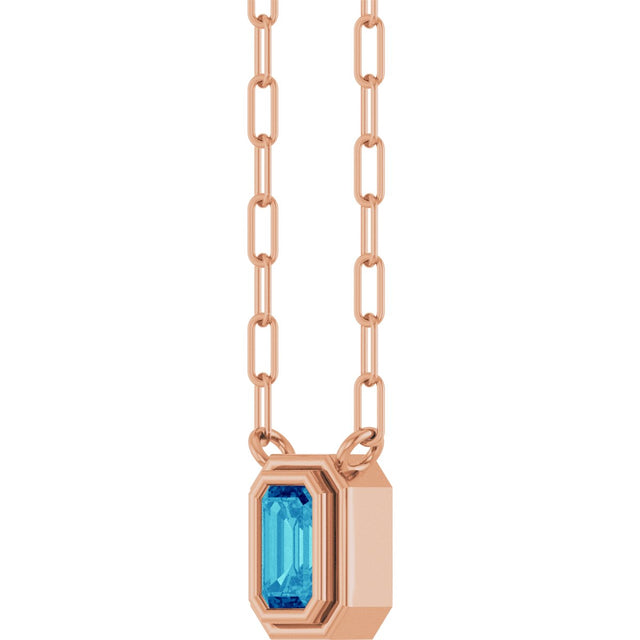 14K Gold Natural Blue Zircon Round Bezel-Set Necklace - Rose Gold - view 2