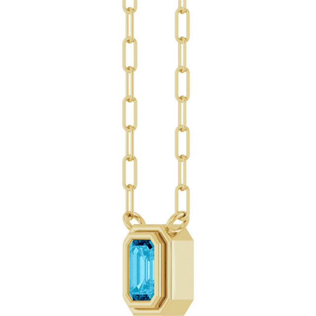 14K Gold Natural Aquamarine Round Bezel-Set Necklace - Yellow Gold - view 2