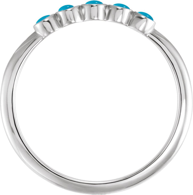 14K Gold Round Natural Turquoise Rose-Cut Stackable Ring - White Gold - view 4