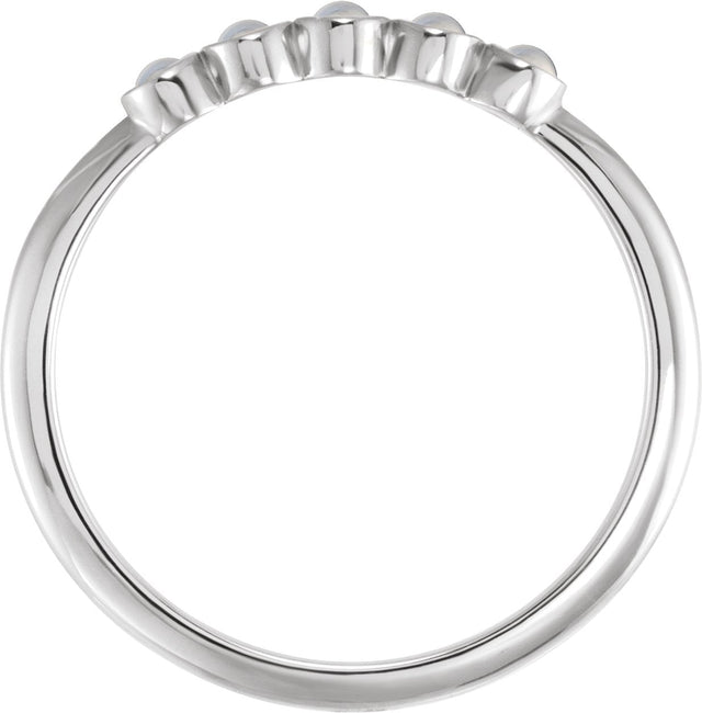 14K Gold Round Natural Rainbow Moonstone Rose-Cut Stackable Ring - White Gold - view 4