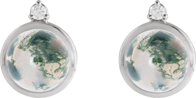 14K Gold Round Natural Diamond Cabochon Bezel-Set Earrings - White Gold - view 4