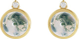 14K Gold Round Natural Diamond Cabochon Bezel-Set Earrings - Yellow Gold - view 4