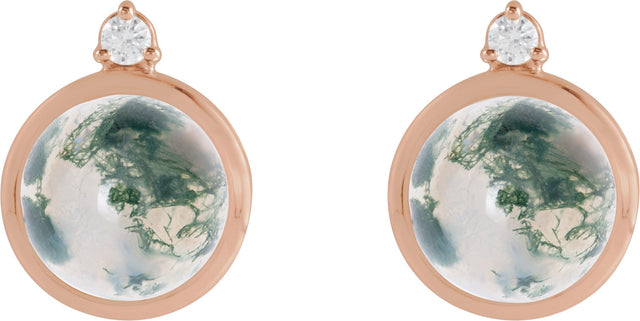 14K Gold Round Natural Diamond Cabochon Bezel-Set Earrings - Rose Gold - view 4