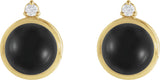 14K Gold Round Natural Black Onyx & Natural Diamond Cabochon Bezel-Set Earrings - Yellow Gold - view 4