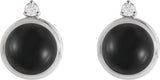 14K Gold Round Natural Black Onyx & Natural Diamond Cabochon Bezel-Set Earrings - White Gold - view 4