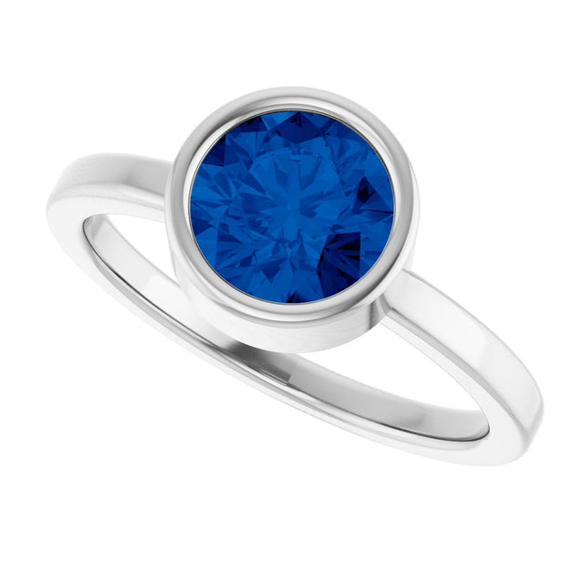 14K Gold Round Lab-Grown Blue Sapphire Bezel-Set Solitaire Ring - White Gold - view 10