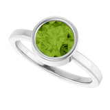 Platinum Round Natural Peridot Bezel-Set Solitaire Ring - view 10
