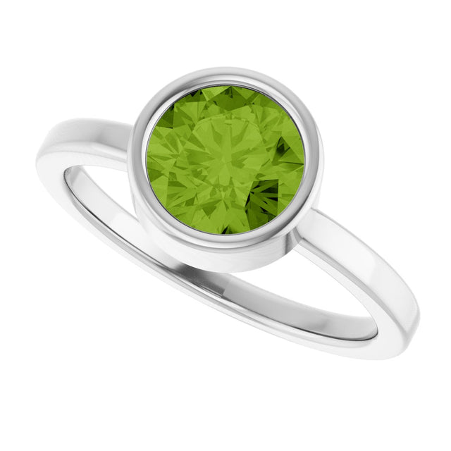 14K Gold Round Natural Peridot Bezel-Set Solitaire Ring - White Gold - view 10