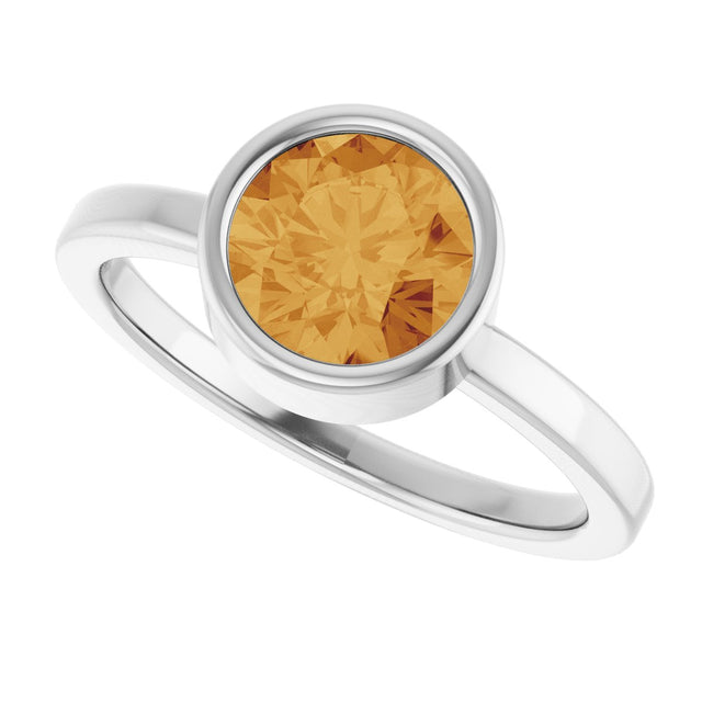 Platinum Round Natural Citrine Bezel-Set Solitaire Ring - view 10