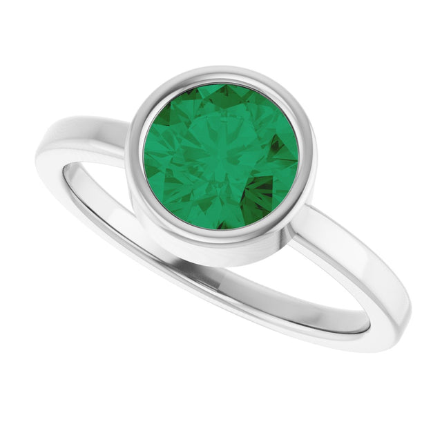 Platinum Round Lab-Grown Emerald Bezel-Set Solitaire Ring - view 10