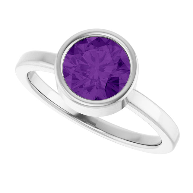 14K Gold Round Natural Amethyst Bezel-Set Solitaire Ring - White Gold - view 10