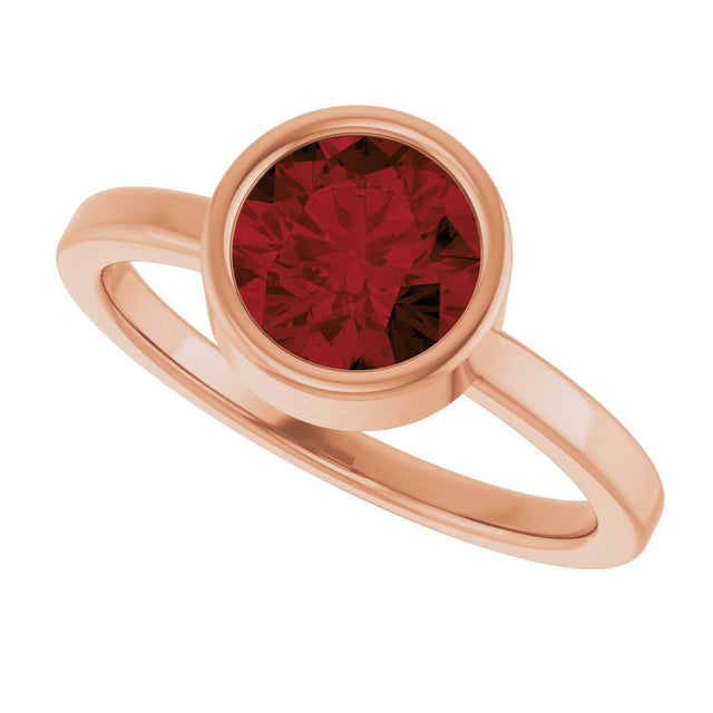 14K Gold Round Natural Mozambique Garnet Bezel-Set Solitaire Ring - Rose Gold - view 10