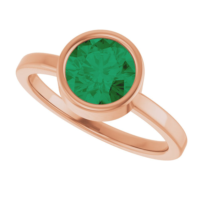 14K Gold Round Lab-Grown Emerald Bezel-Set Solitaire Ring - Rose Gold - view 10
