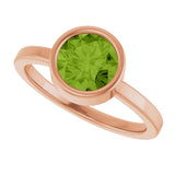 14K Gold Round Natural Peridot Bezel-Set Solitaire Ring - Rose Gold - view 10