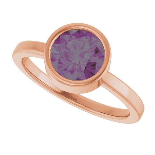 14K Gold Round Lab-Grown Alexandrite Bezel-Set Solitaire Ring - Rose Gold - view 10