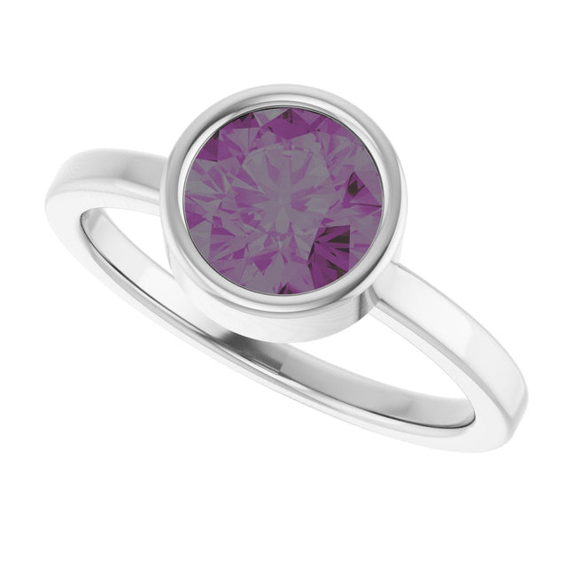 Platinum Round Lab-Grown Alexandrite Bezel-Set Solitaire Ring - view 10