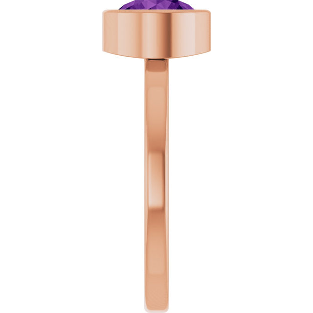 14K Gold Round Natural Amethyst Bezel-Set Solitaire Ring - Rose Gold - view 9