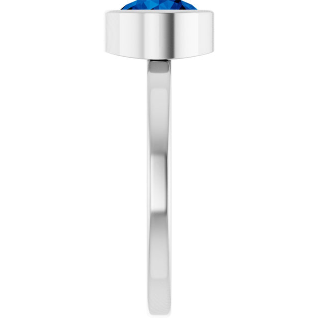 Platinum Round Lab-Grown Blue Sapphire Bezel-Set Solitaire Ring - view 9