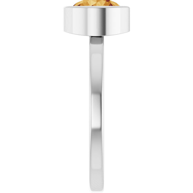 14K Gold Round Natural Citrine Bezel-Set Solitaire Ring - White Gold - view 9