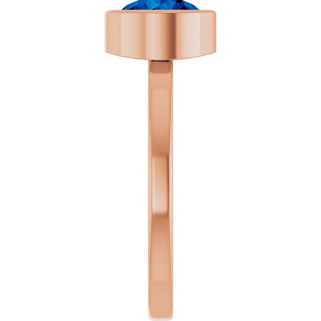 14K Gold Round Lab-Grown Blue Sapphire Bezel-Set Solitaire Ring - Rose Gold - view 9