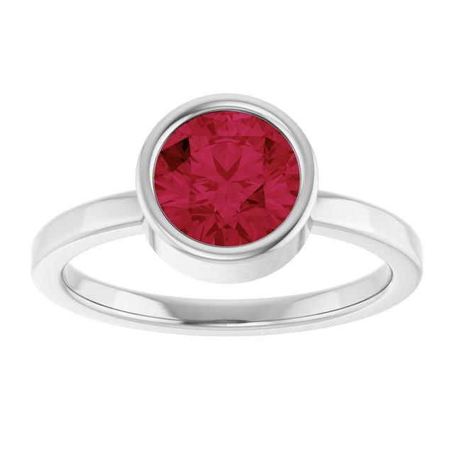 Platinum Round Lab-Grown Ruby Bezel-Set Solitaire Ring - view 8