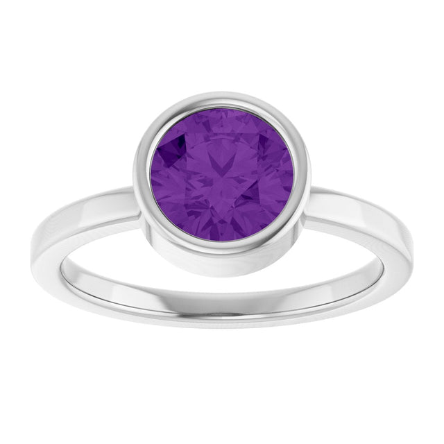 Platinum Round Natural Amethyst Bezel-Set Solitaire Ring - view 8