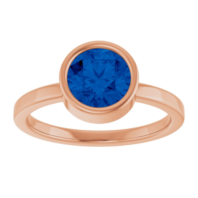 14K Gold Round Lab-Grown Blue Sapphire Bezel-Set Solitaire Ring - Rose Gold - view 8