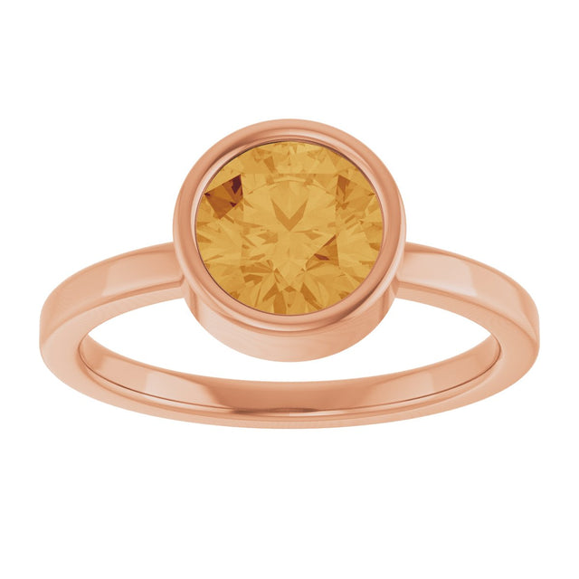 14K Gold Round Natural Citrine Bezel-Set Solitaire Ring - Rose Gold - view 8