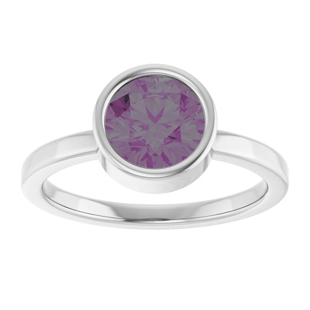 Platinum Round Lab-Grown Alexandrite Bezel-Set Solitaire Ring - view 8