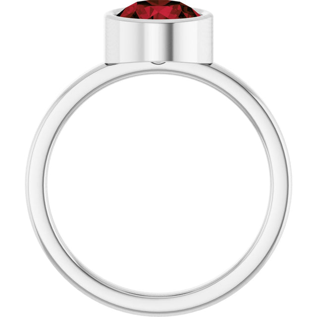 14K Gold Round Natural Mozambique Garnet Bezel-Set Solitaire Ring - White Gold - view 7