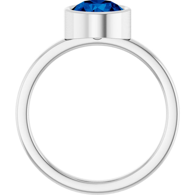 14K Gold Round Lab-Grown Blue Sapphire Bezel-Set Solitaire Ring - White Gold - view 7