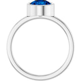 Platinum Round Lab-Grown Blue Sapphire Bezel-Set Solitaire Ring - view 7