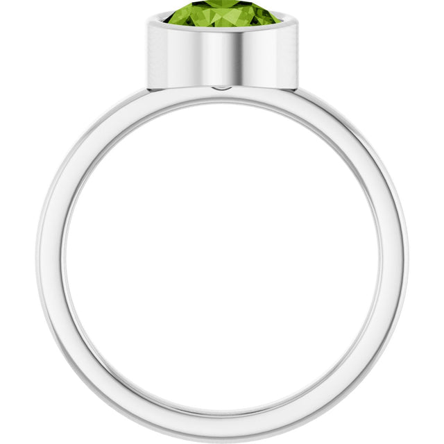 14K Gold Round Natural Peridot Bezel-Set Solitaire Ring - White Gold - view 7