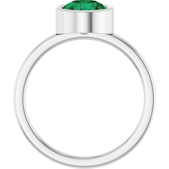 Platinum Round Lab-Grown Emerald Bezel-Set Solitaire Ring - view 7