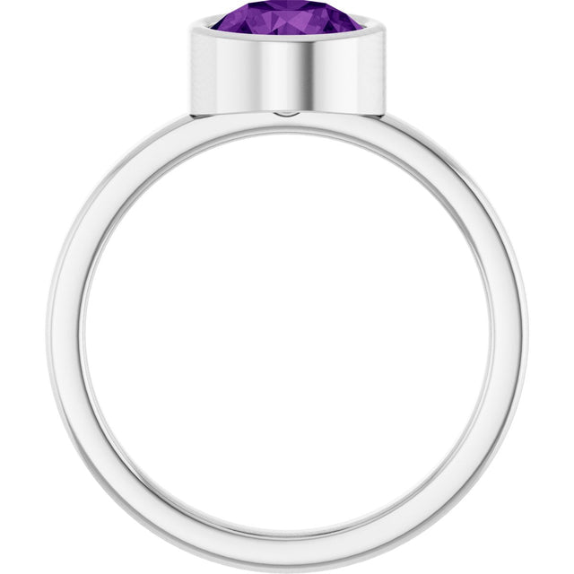 Platinum Round Natural Amethyst Bezel-Set Solitaire Ring - view 7