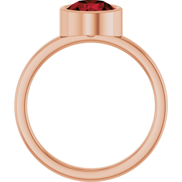 14K Gold Round Natural Mozambique Garnet Bezel-Set Solitaire Ring - Rose Gold - view 7