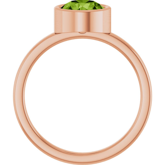 14K Gold Round Natural Peridot Bezel-Set Solitaire Ring - Rose Gold - view 7