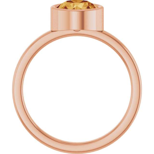 14K Gold Round Natural Citrine Bezel-Set Solitaire Ring - Rose Gold - view 7