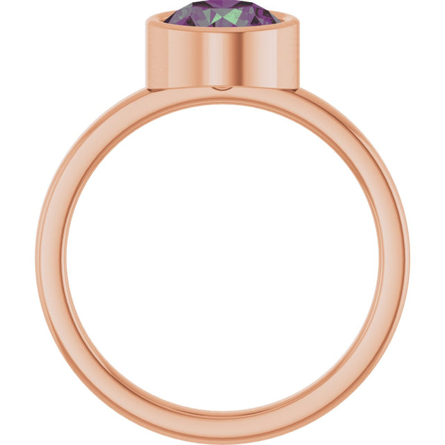 14K Gold Round Lab-Grown Alexandrite Bezel-Set Solitaire Ring - Rose Gold - view 7