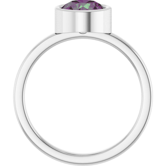 Platinum Round Lab-Grown Alexandrite Bezel-Set Solitaire Ring - view 7