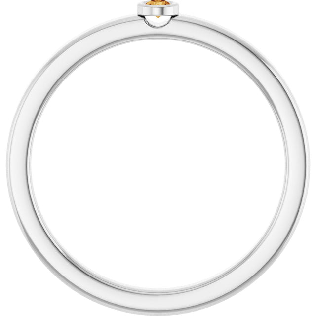 Platinum Round Natural Citrine Bezel-Set Solitaire Ring - view 7