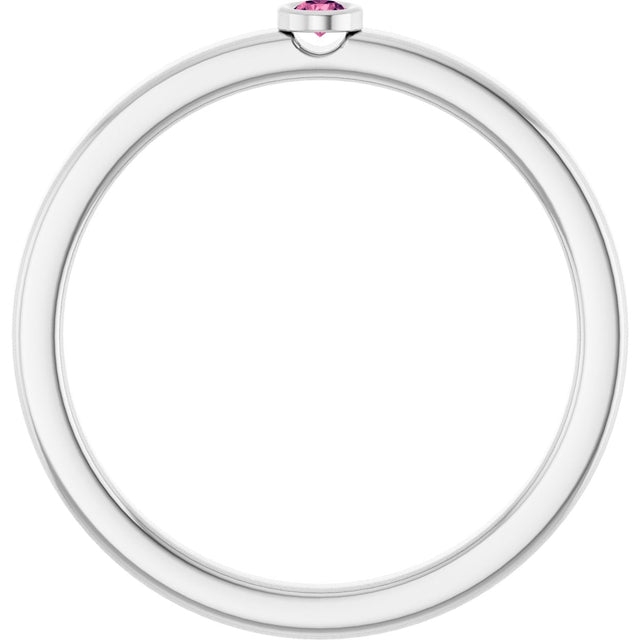 Platinum Round Natural Pink Tourmaline Bezel-Set Solitaire Ring - view 7