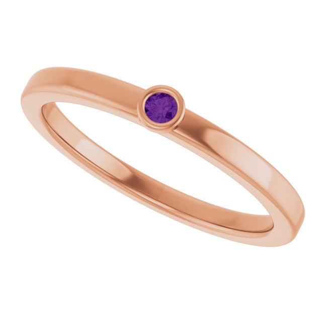 14K Gold Round Natural Amethyst Bezel-Set Solitaire Ring - Rose Gold - view 10